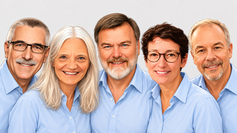 Illustriertes Gruppenbild der fünf PRECIaner